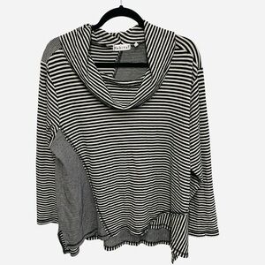 Habitat striped lagenlook asymmetrical cowl neck top in black and white Size XL
